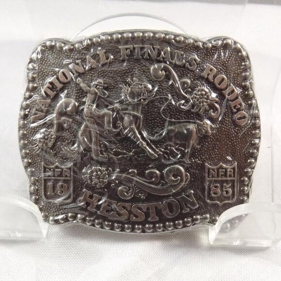 NOS 1985 Hesston National Finals Rodeo Miniature Cowboy Belt Buckle - Picture 9 of 10
